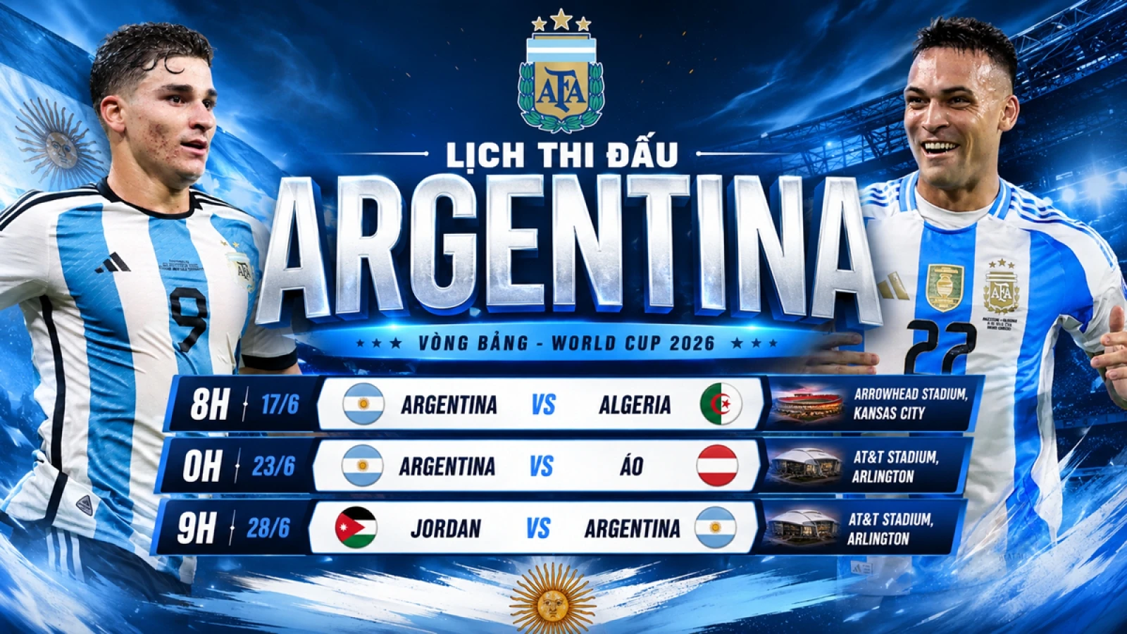 Lịch thi đấu World Cup 2026 của Argentina: Messi và đồng đội bảo vệ chức vô địch?